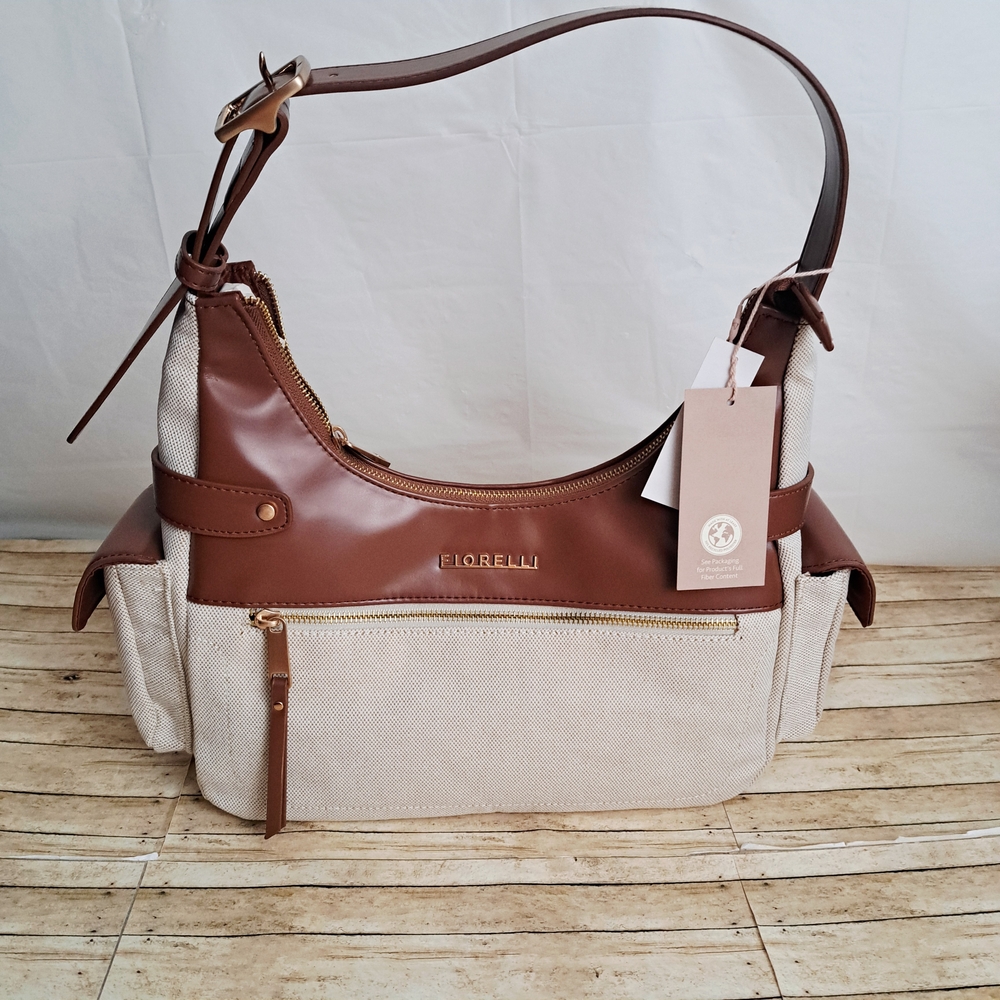 Fiorelli Womens Brown and Cream Canvas Shoulder Bag Handbag